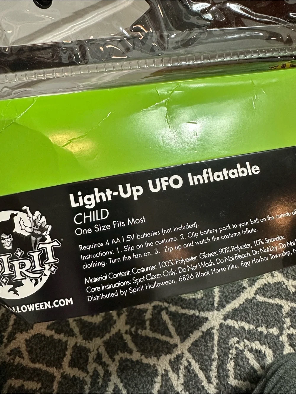 Spirit Light-Up Inflatable Alien UFO Costume .. MISSING GLOVES